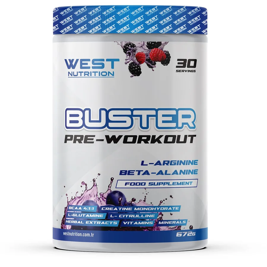 West Nutrition Buster Preworkout L-arjinin & Beta- Alanin 30 Servis 672 Gram Orman Meyveleri Aroması — 672g 30 servis